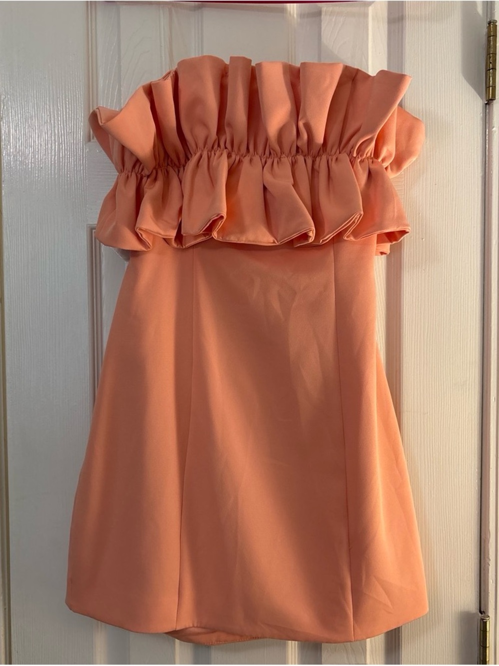 DO+BE Coral Peach Ruffle Strapless Mini Dress